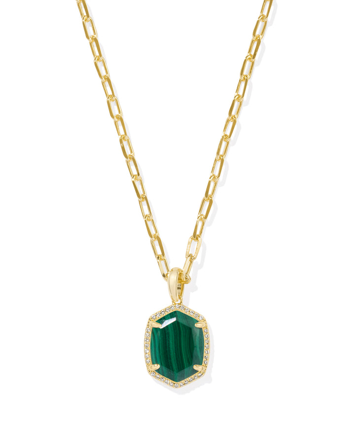 Kendra Scott Daphne Pave Framed Pendant Necklace in Gold & Green Malachite