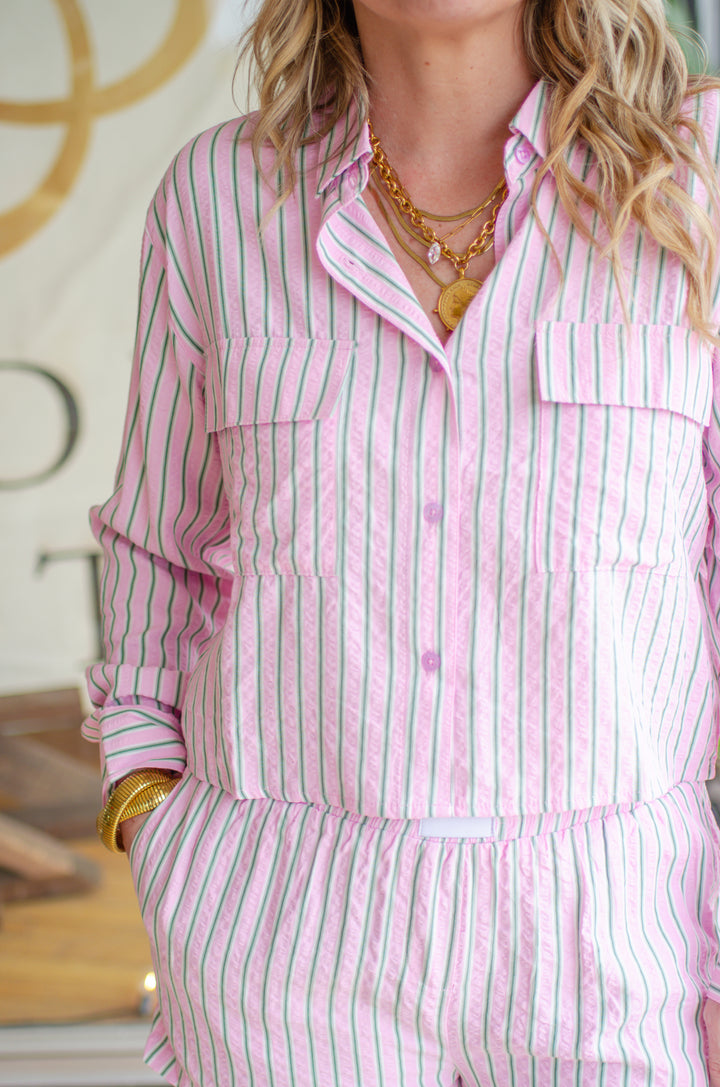 Be Her Button-down Top in Pink & Green