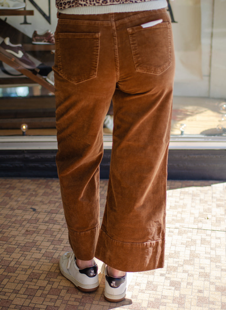 Risen High Rise Crop Wide Corduroy Pants in Camel