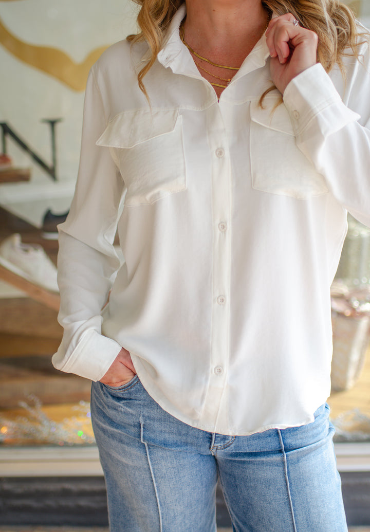 Perfect Day Button Down Blouse in Cream