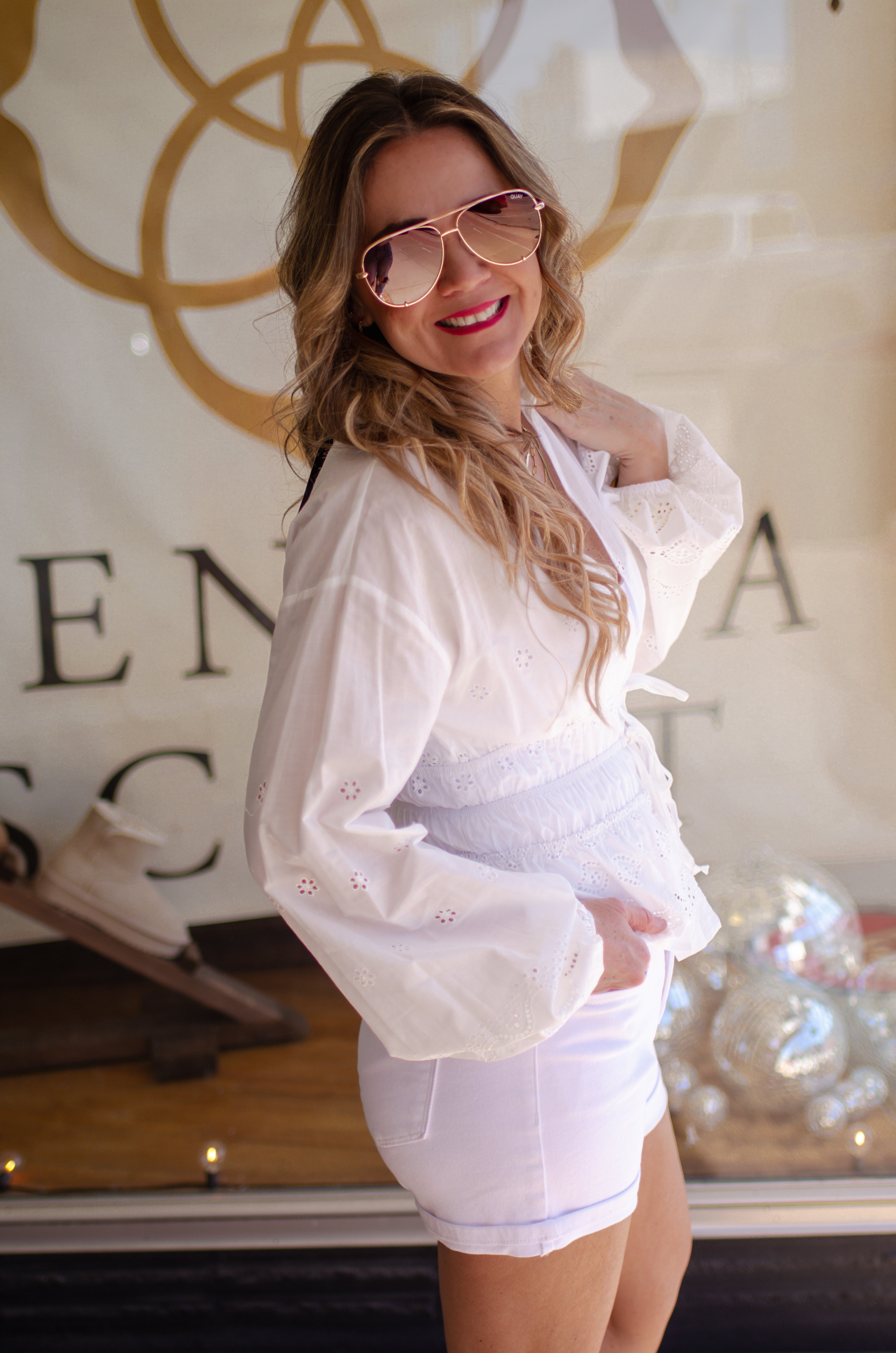 Perfection White Eyelet Peplum Tie Front Blouse – Bliss Boutique
