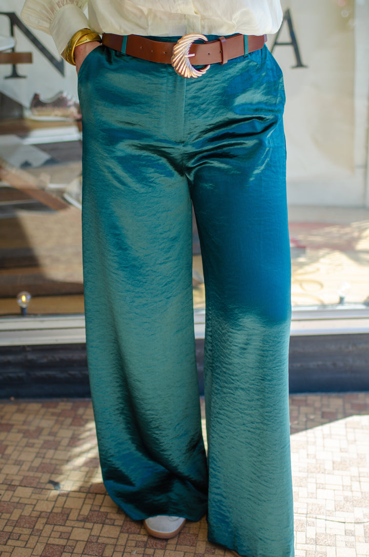 Elevated Style Silky Wide Leg Pants in Emerald Green