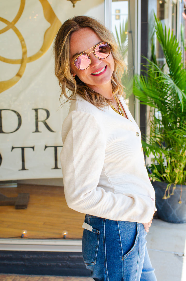 My Only Love Soft Knit Cream Gold Button Cardigan