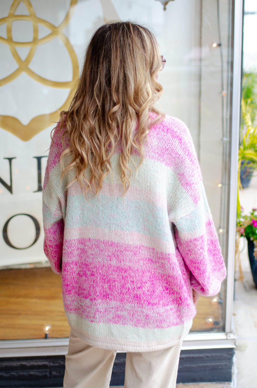 Sunset Dreamer Pink & Teal Stripe Knit Cardigan