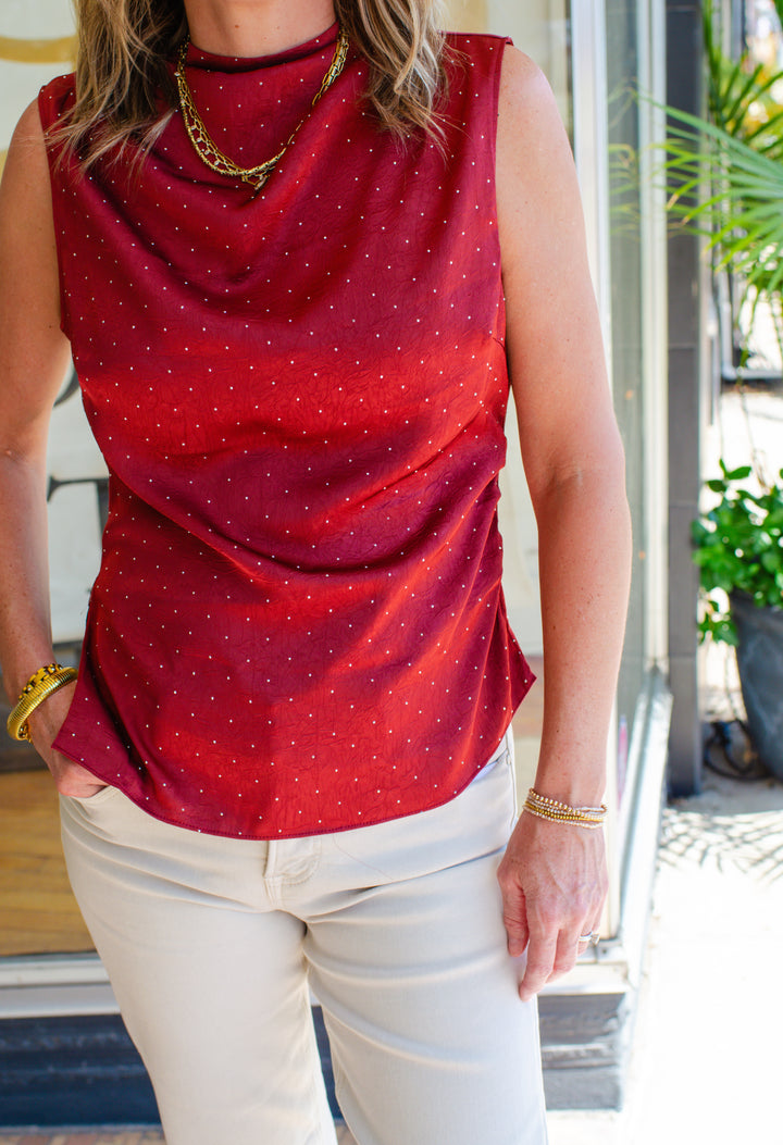 Effortless Radiance Cowl-neck Top in Wine