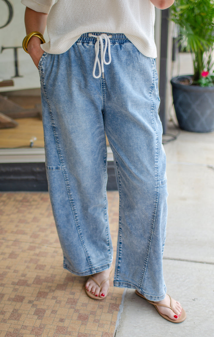 Risen Elastic Band Slouchy Cropped Barrel Jeans