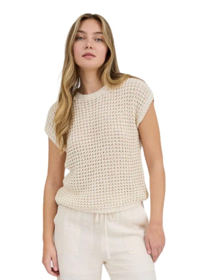 Sweet Summer Crochet Knit Sweater Top in Oatmeal