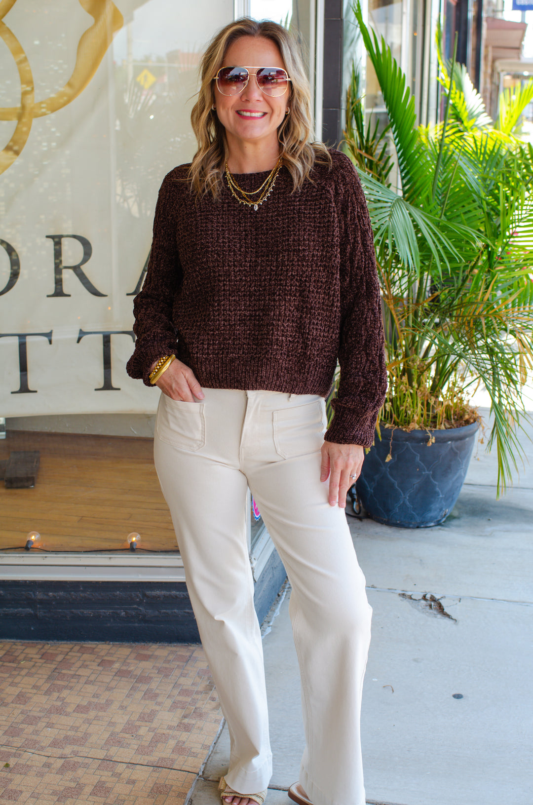 Toasty Charm Knit Sweater Top in Brown