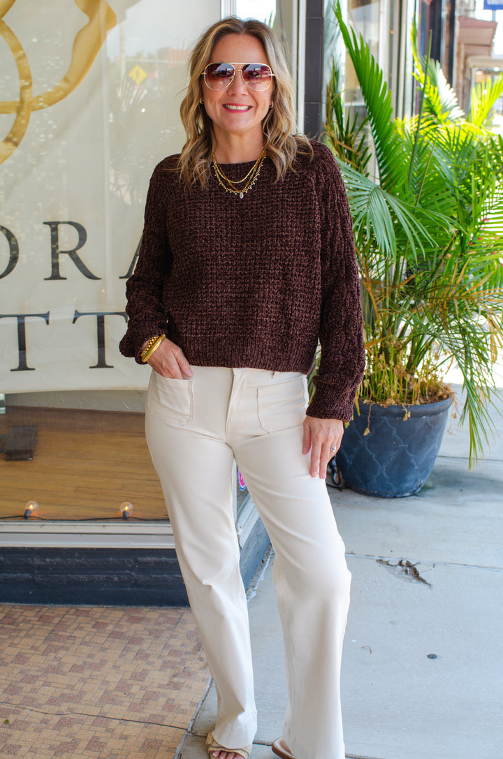 Toasty Charm Knit Sweater Top in Brown