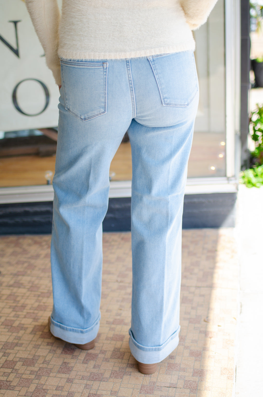 Risen High Rise Tummy Control Wide Leg jeans in Light Wash