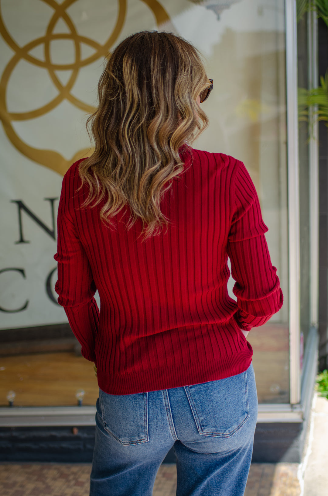 Fall Staple Mock Neck Ribbed Long Sleeve Top in Burgundy