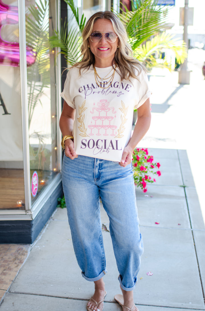 Risen High Rise Crop Barrel Jeans in Medium Wash