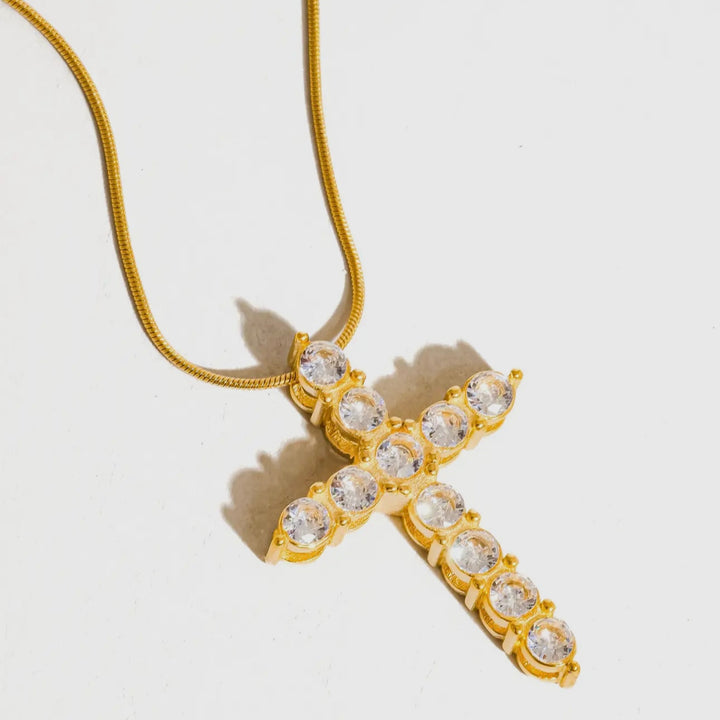 LUXE Everly 18K Gold Plated Non-Tarnish CZ Cross Necklace