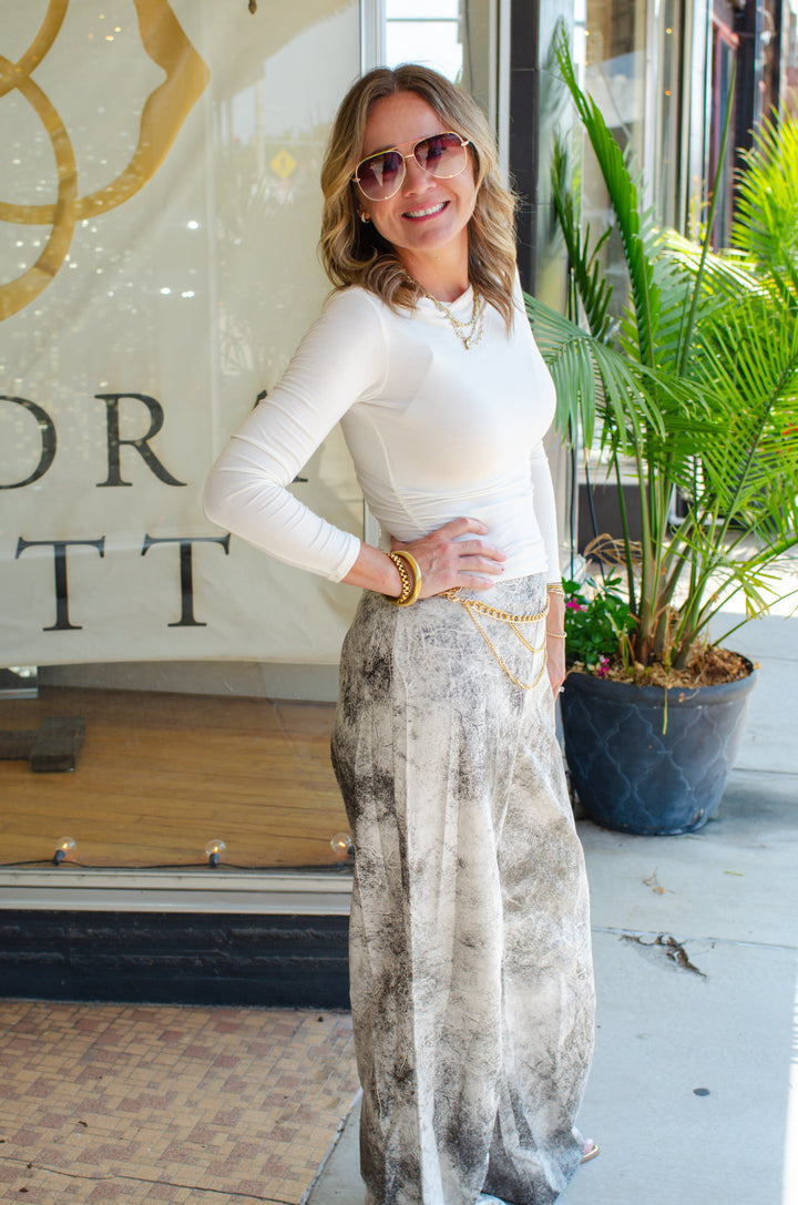 City Chic Gold Belted Pants in Cream