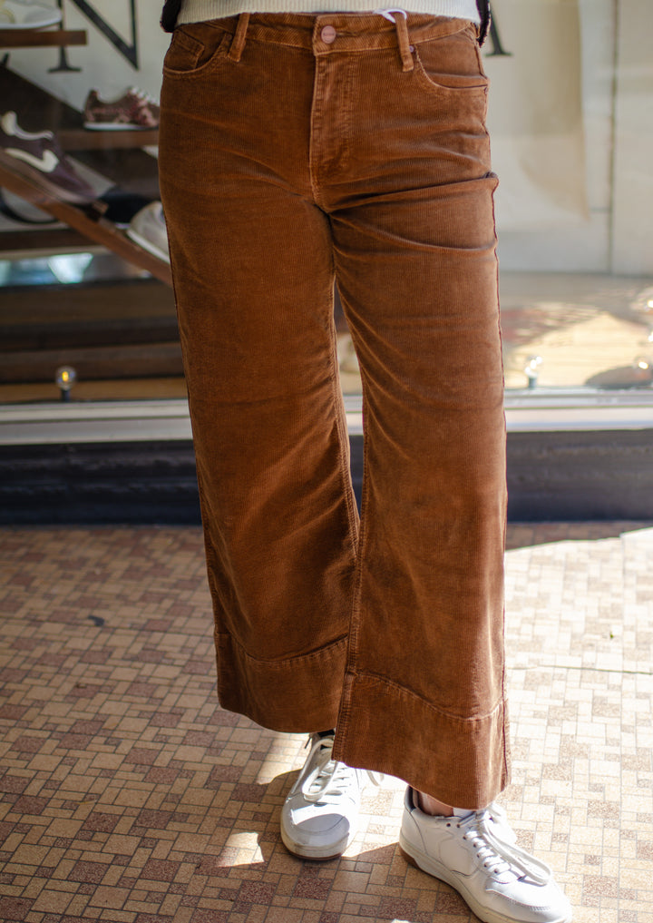 Risen High Rise Crop Wide Corduroy Pants in Camel