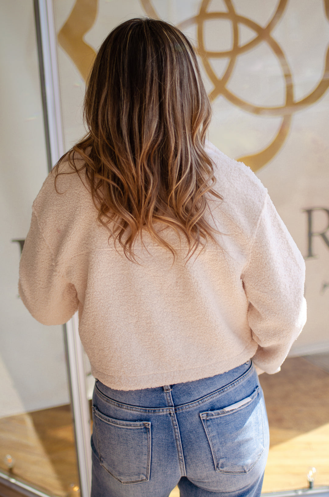 Your Like Home Shearling Cropped Button Front Jacket with Pockets in Cream