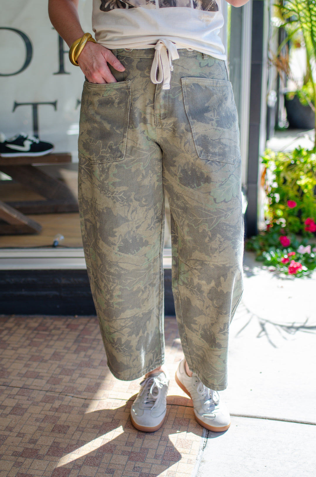 See Right Through You Camo Print Barrel Leg Pants