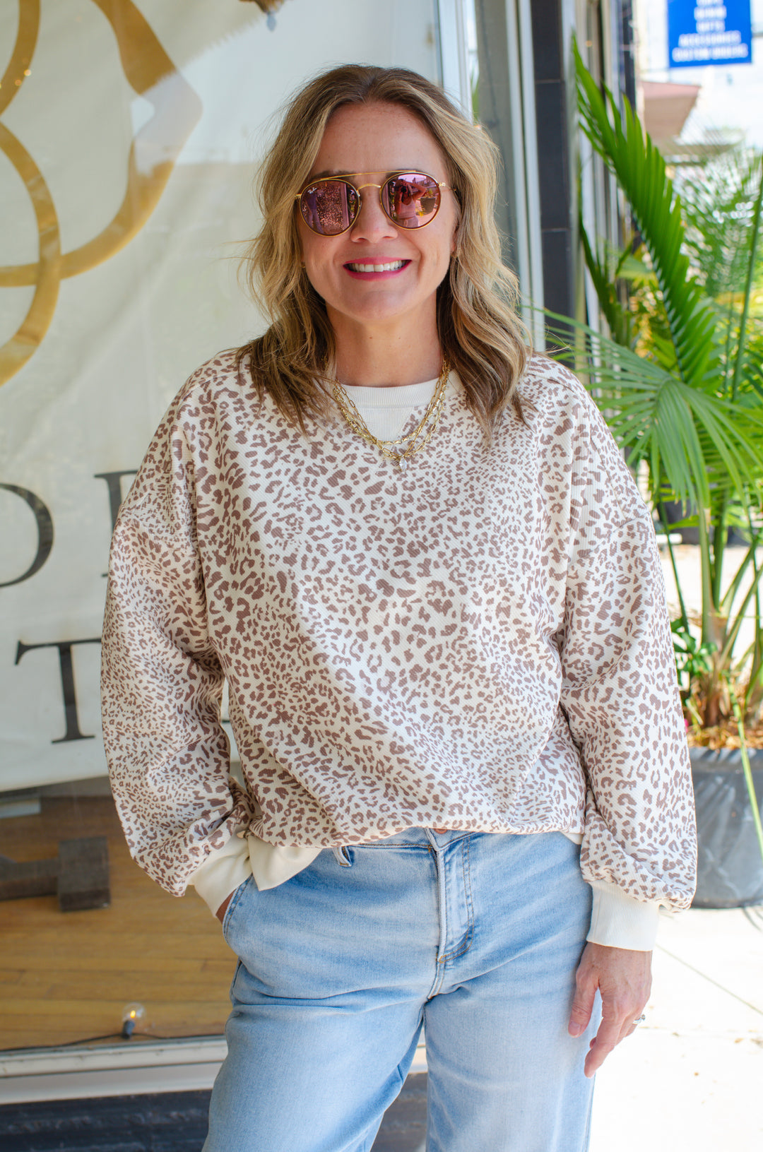 Always Reminiscing Leopard Sweatshirt Top in Camel Leopard