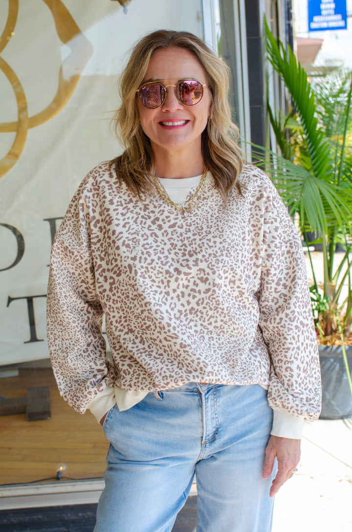 Always Reminiscing Leopard Sweatshirt Top in Camel Leopard