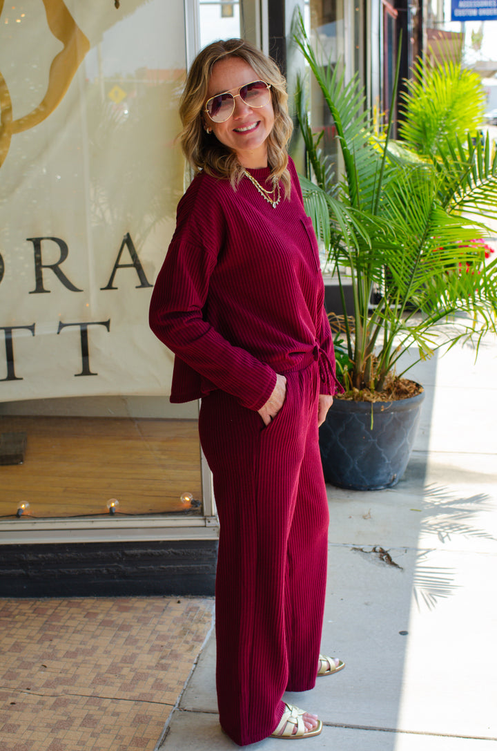 Make Your Way Thermal Wide Leg Pant in Burgundy