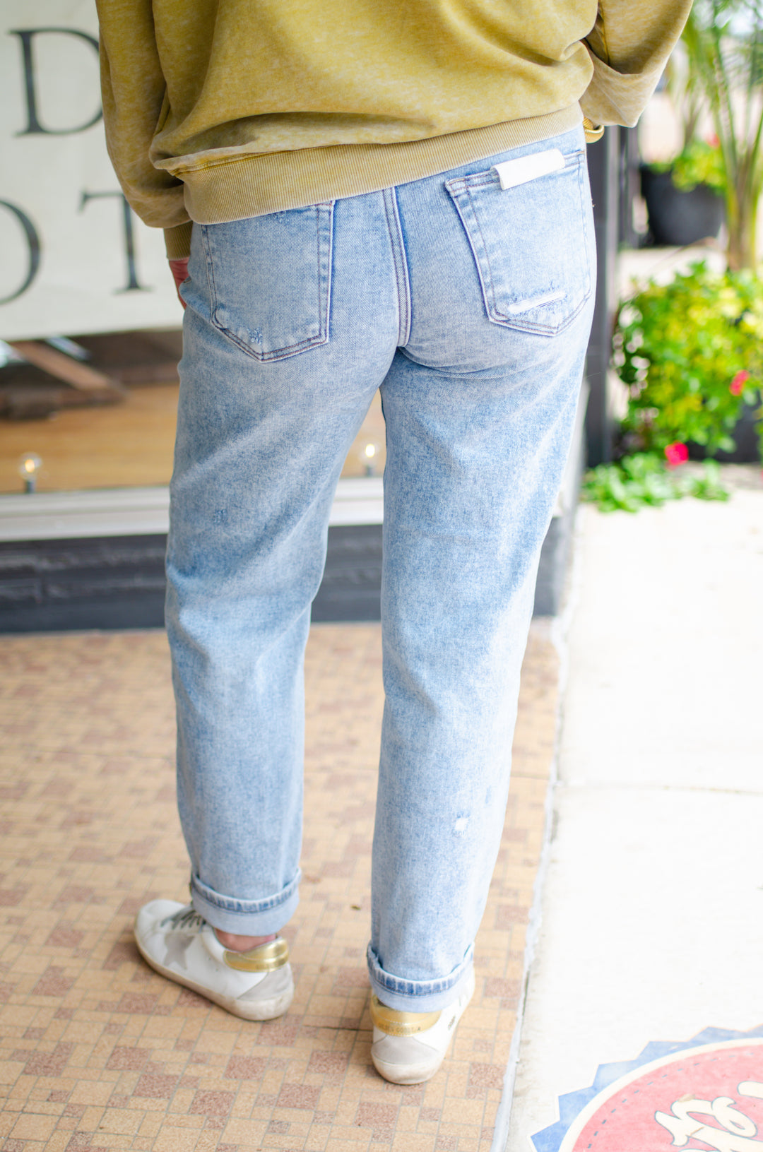 Risen High Rise Ankle Boyfriend Distressed Jeans in Light Wash