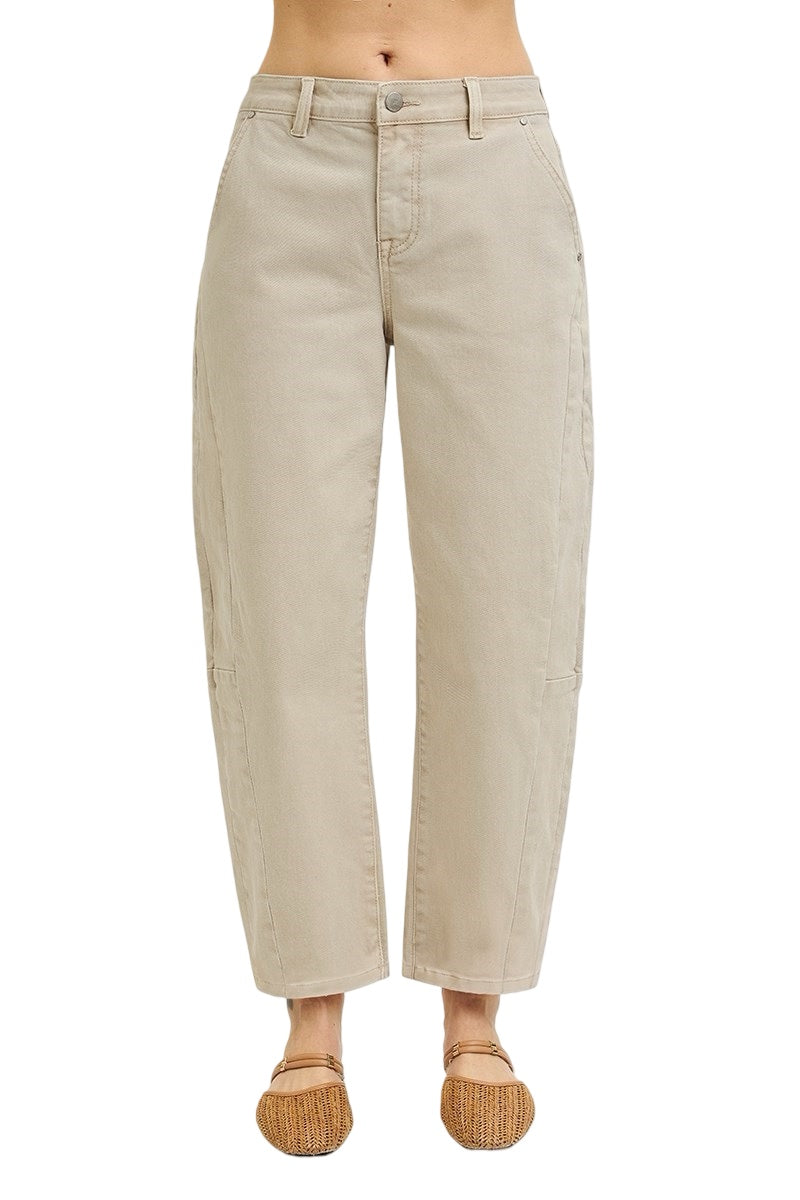 Risen High Rise Relaxed Barrel Cuffed Jeans in Almond