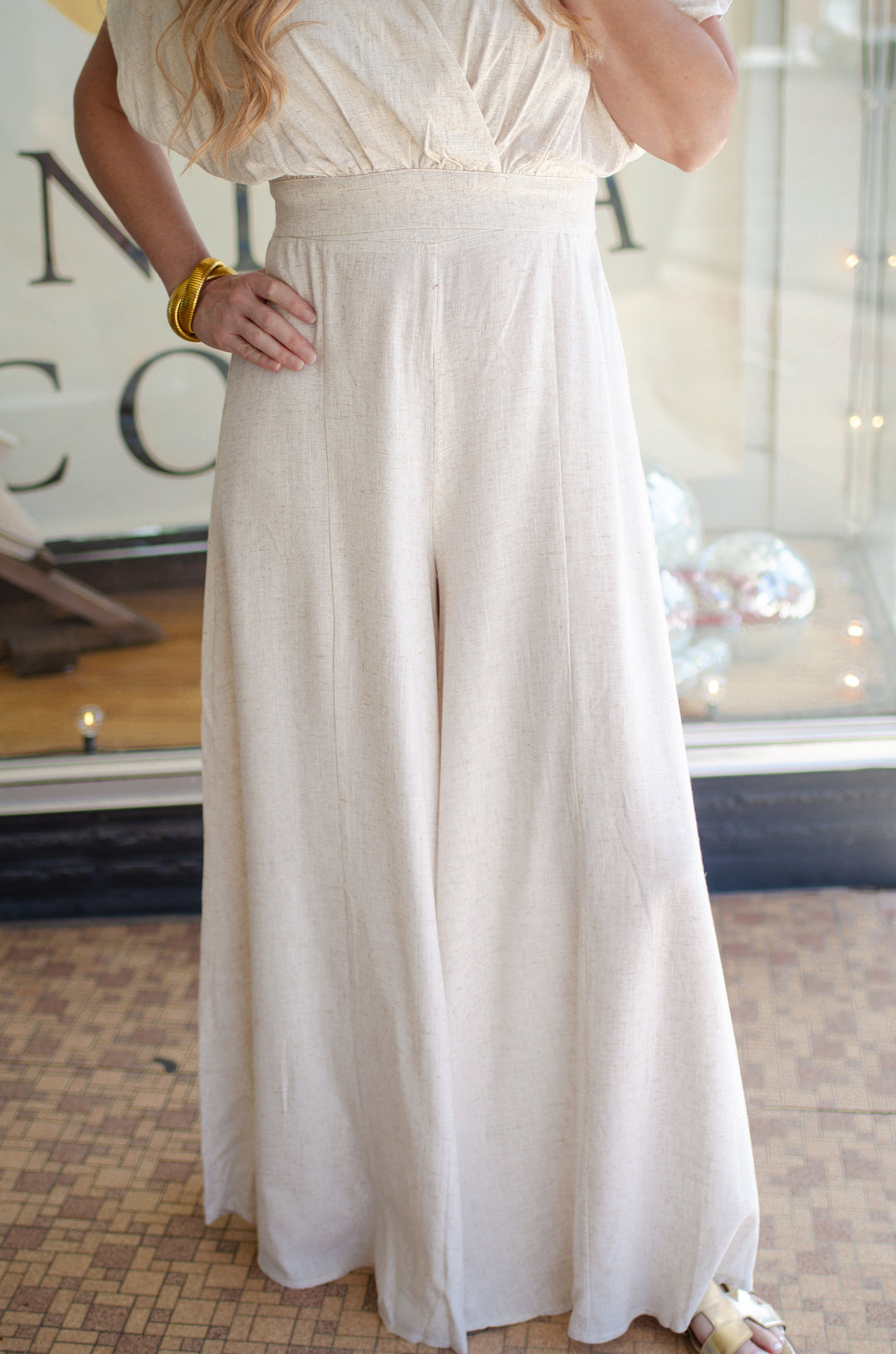 Beachy Natural Linen High Rise Wide Leg Pants