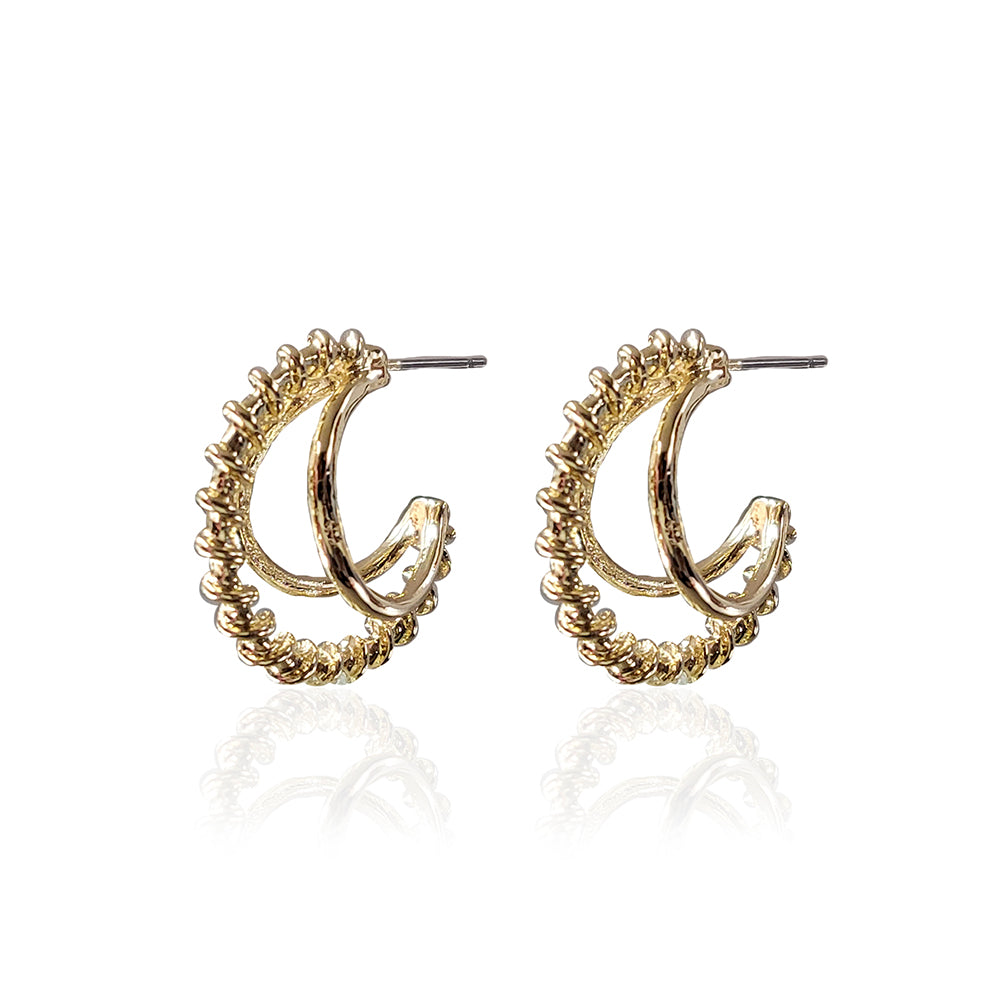 Gold Studded Triple Hoop Earring