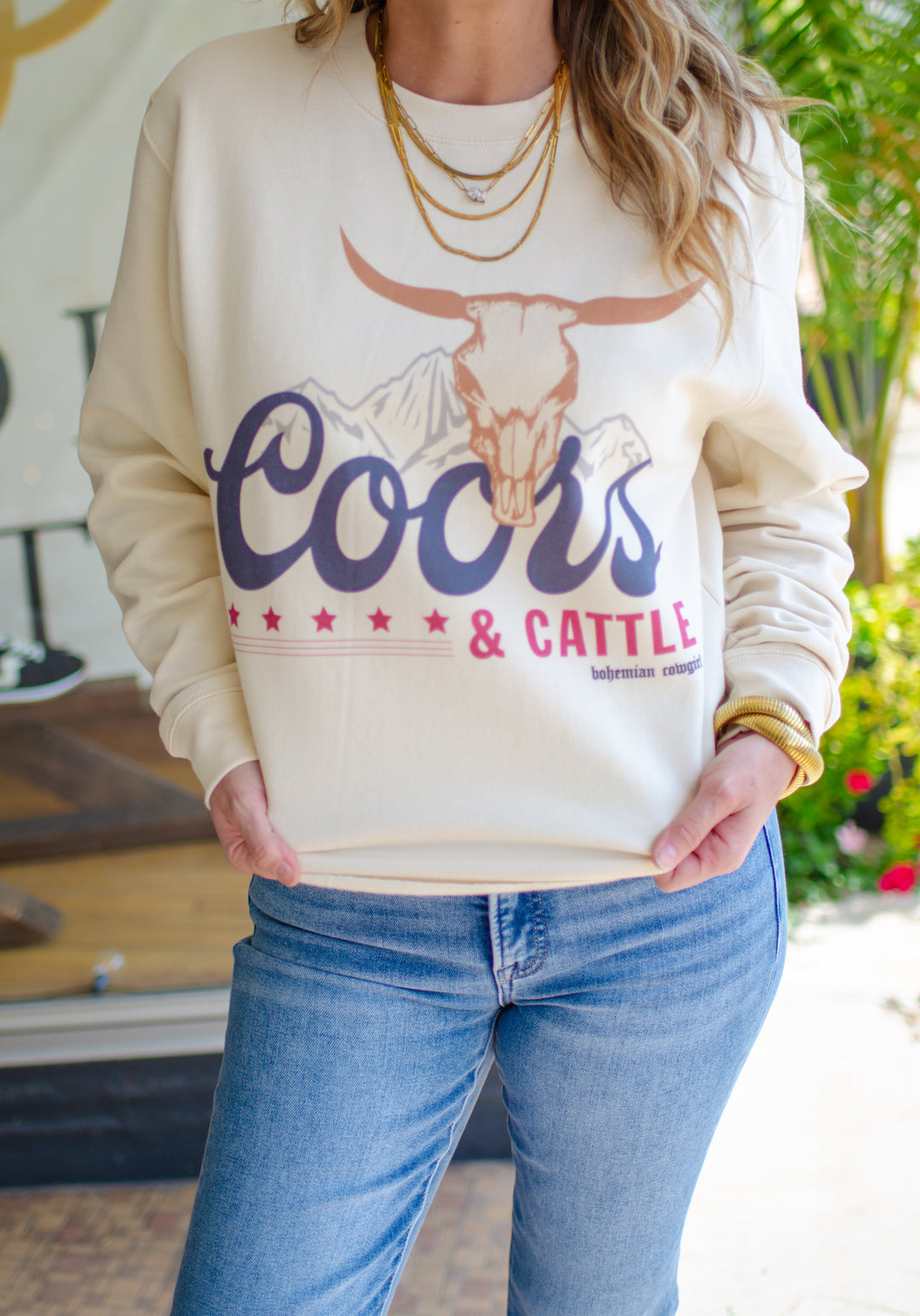 Coors + Cattle Sweatshirt Cut Sweatshirt in Cream