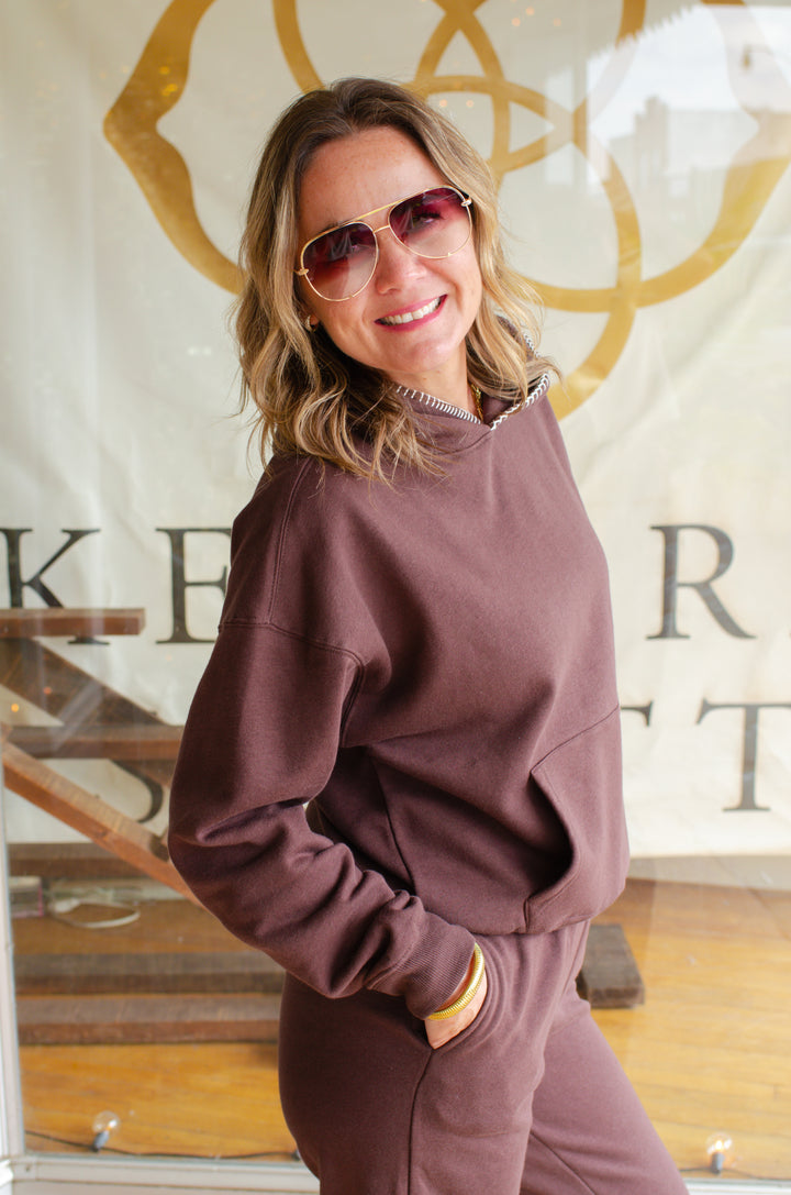 Autumn Comfort Stitch Neckline Pullover in Brown