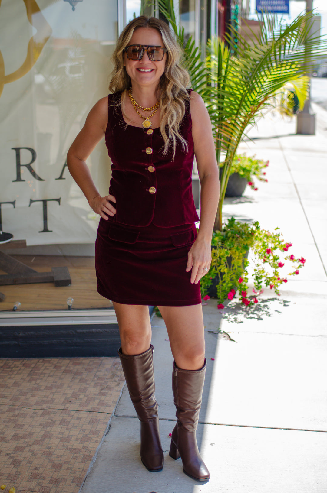 Winter Wish Velvet Button Down Top in Wine