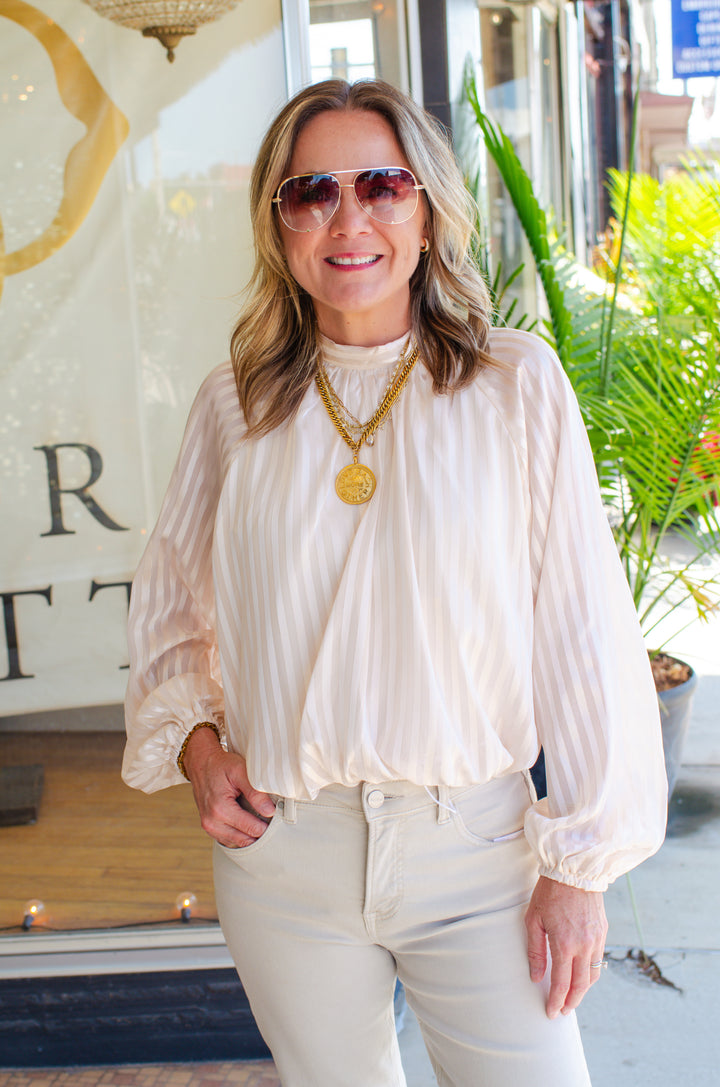 Delightful Charm High Neck Top in Cream