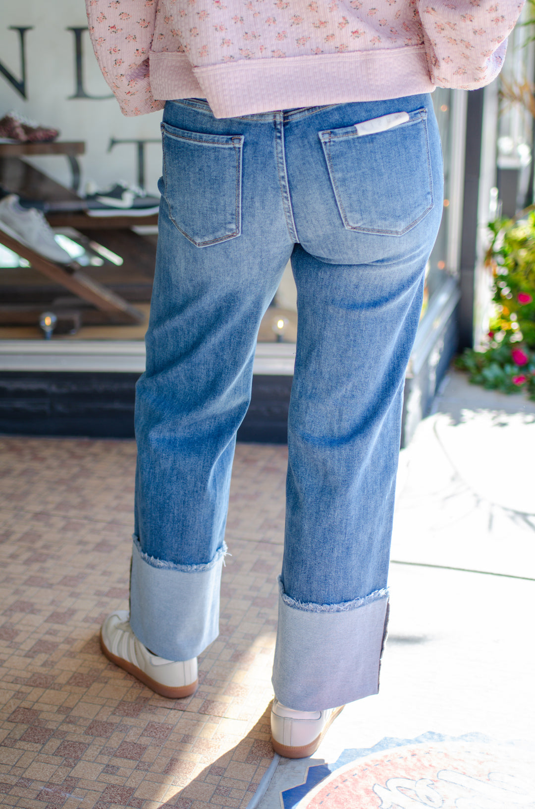 Risen Mid Rise Crop Wide Cuff Jeans in Medium Wash