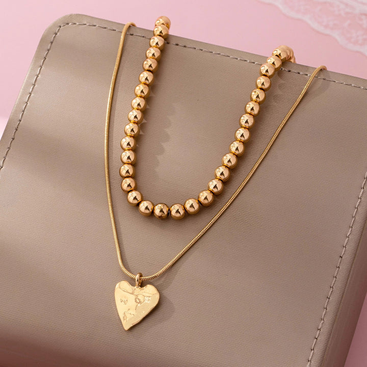 Doubler Layer Ball Chain Heart Charm Necklace