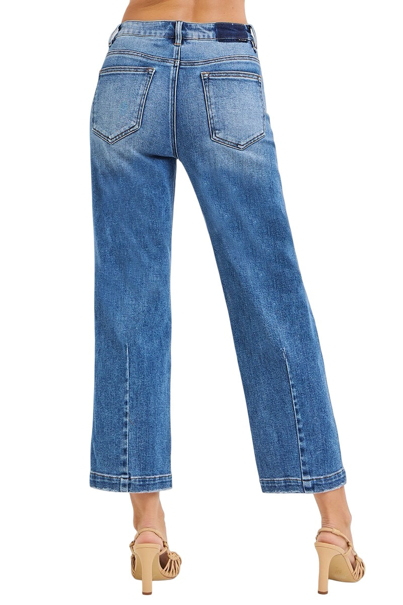 Risen High Rise Crop Boyfriend Tapered Jeans in Dark Wash