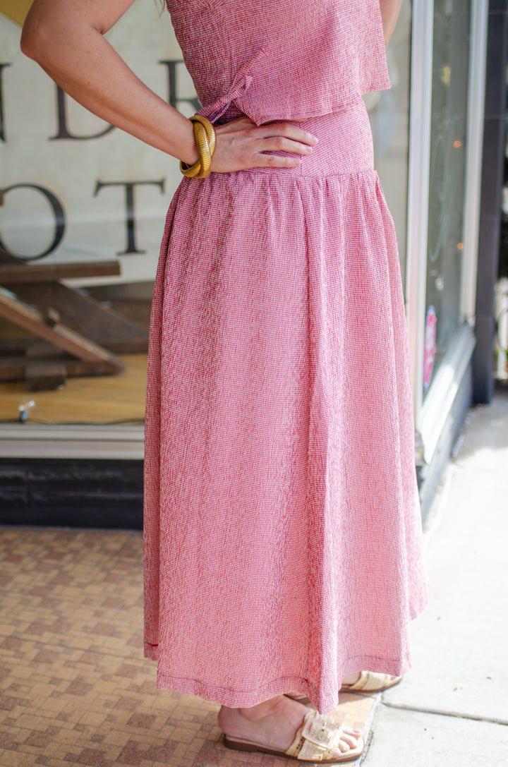Whisk Me Away Red Gingham Midi Skirt