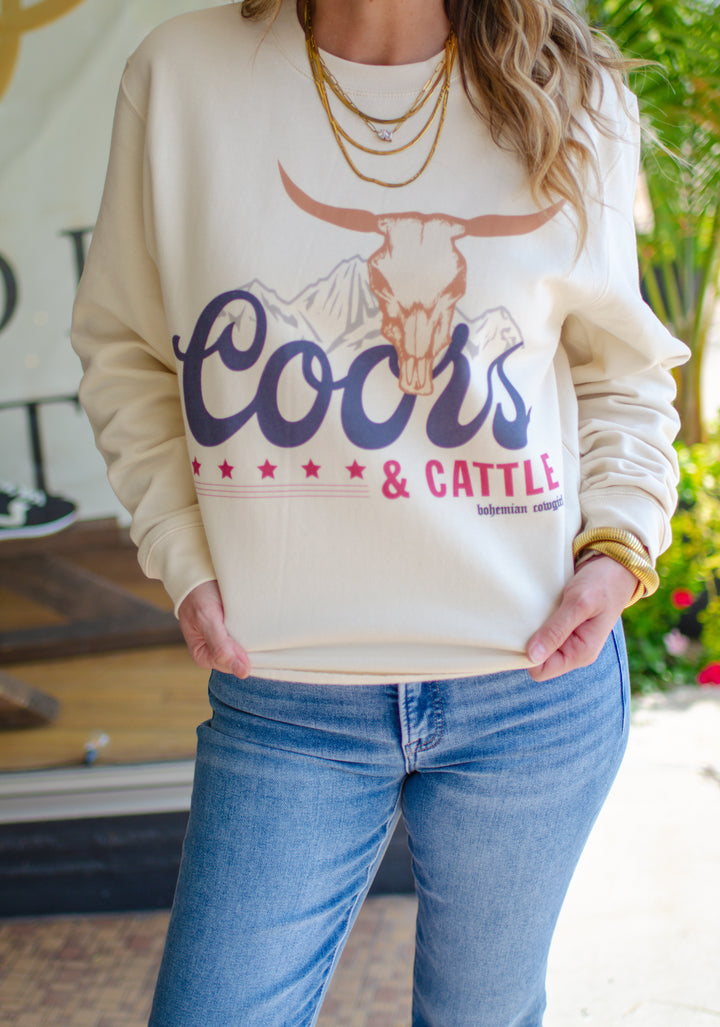 Coors + Cattle Sweatshirt Cut Sweatshirt in Cream