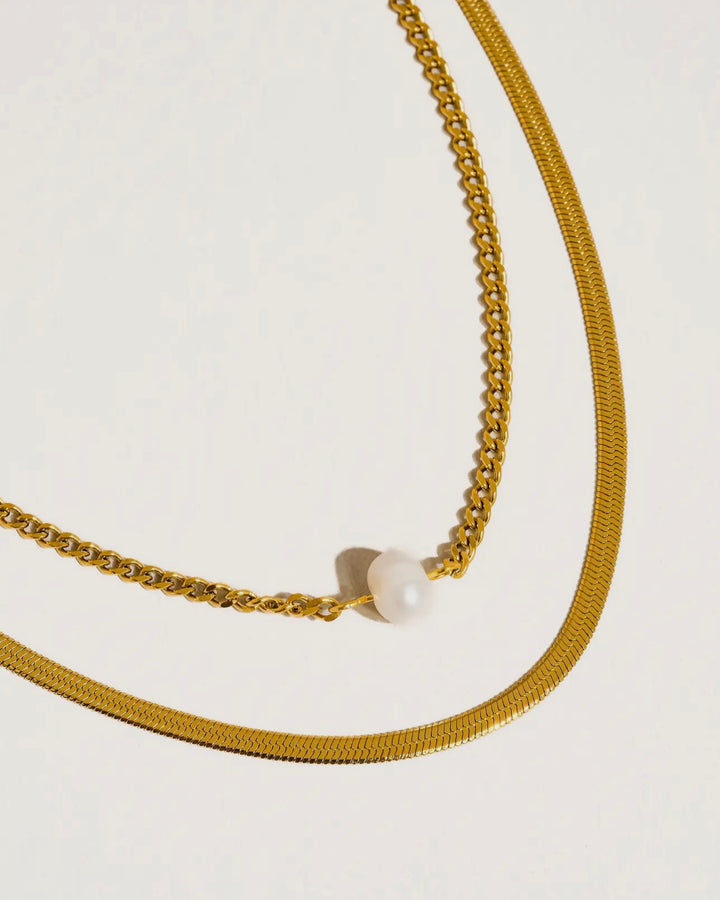 Luxe 18K Gold Plated Josie Double Strand Pearl Drop Necklace