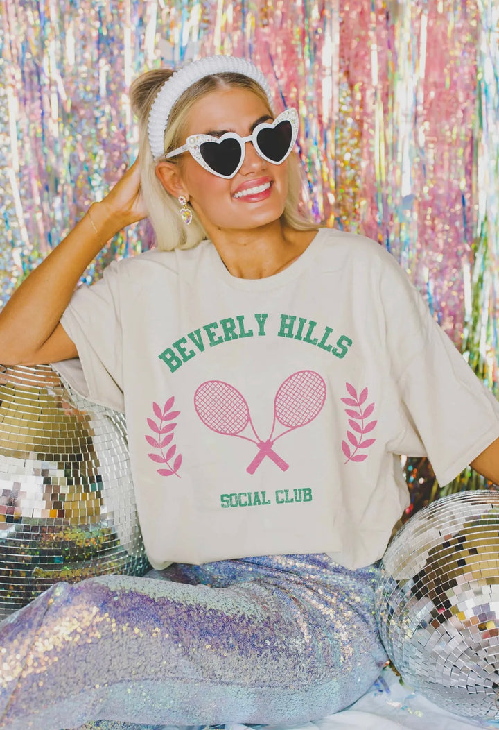 Beverly Hills Social Club Oversized Graphic Tee in Ivory