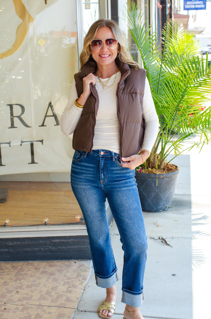 Winter Wishes Puffer Vest in Brown