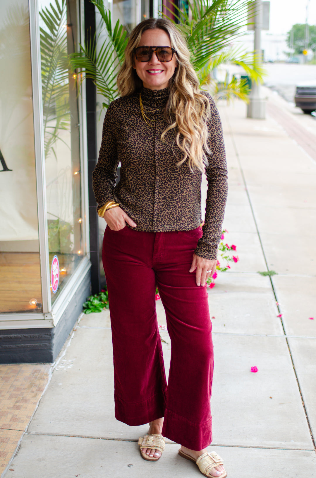 Walk On The Wild Side Fitted Leopard Mock Neck Top