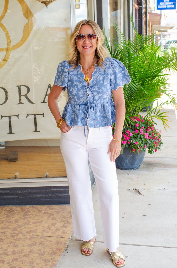 Garden Party Floral Top in Blue