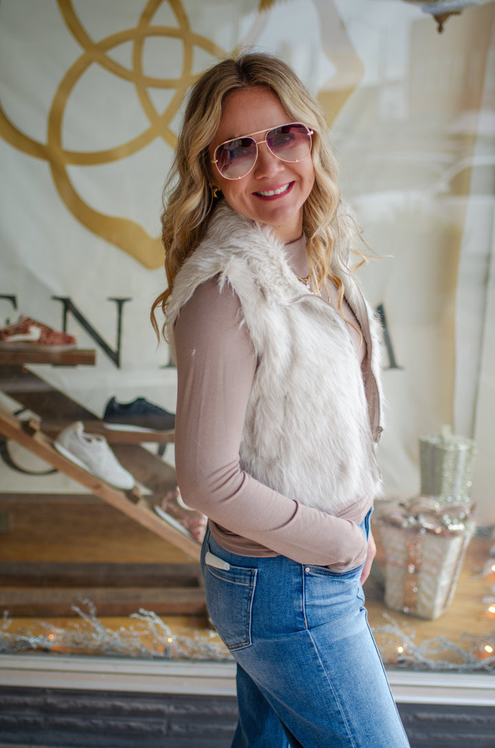 Your My Favorite Taupe Faux Fur Zip Front Vest