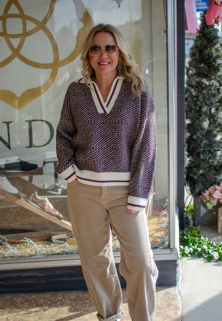 Take Heart Brown Geometric Rugby Sweater