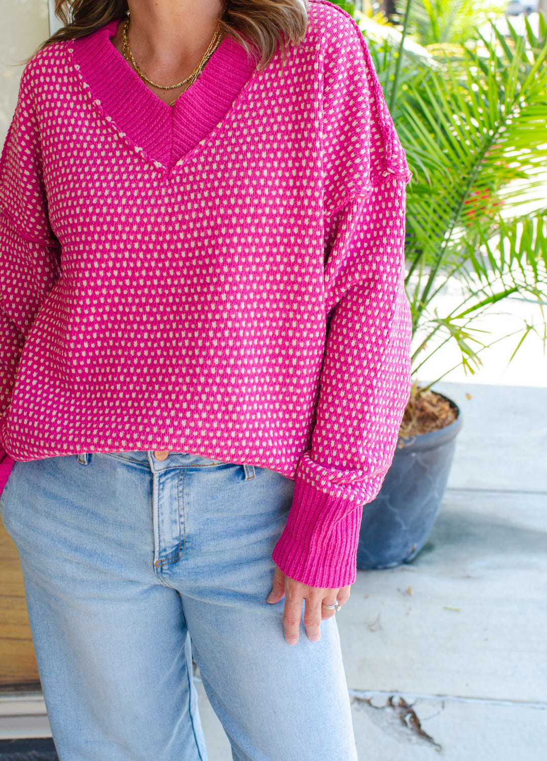Cozy Vibes Sweater in Hot Pink