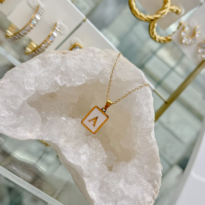 LUXE Isabelle MOP Initial Necklace in 18K Gold