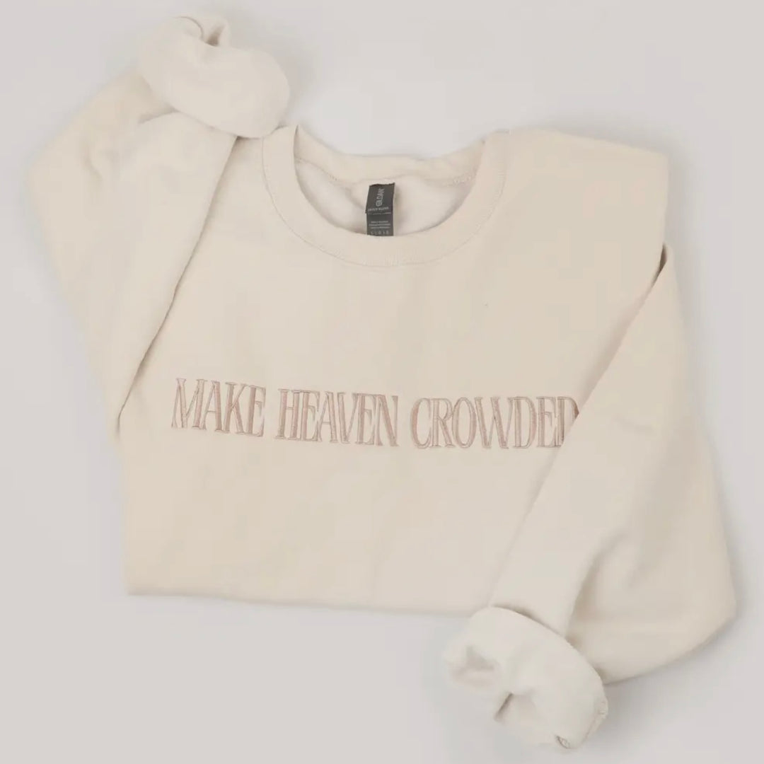 Make Heaven Crowded Embroidered Fleece Sweatshirt in Sand