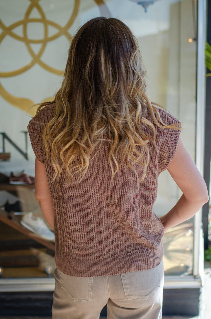 Classic Choice Soft Knit Sweater Vest Top in Mocha