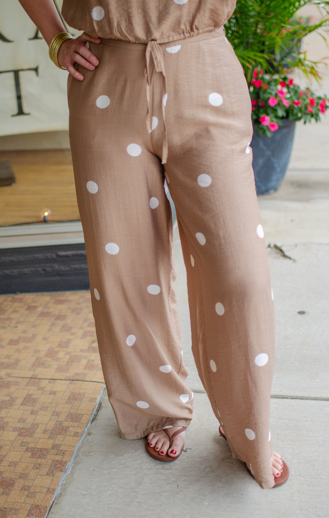 Make Your Mark Mocha Polka Dot High Rise Wide Leg Pant