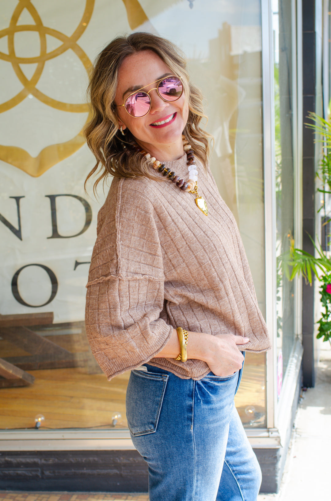 Perfect Fall Short Sleeve Textured Sweater Top in Mocha